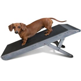 Youfun Adjustable Dog Ramp For Bed Small Dog & Large Dogs - 24 H Folding Dachshund Ramp Hardwood Pet Ramp For Couch With Platform Top   Anti-Slip (Color: Grey)