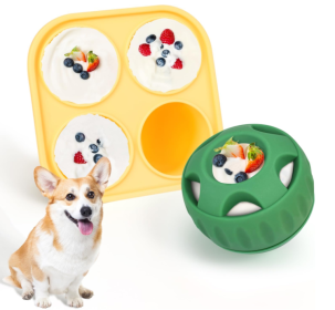 Dog Chew Toys For Puppies And Treat Trays, Long-Lasting Refillable Treat Toys And Silicone, Dog Treat Molds, Reusable, Dishwasher Safe, Suitable (Option: Tray ball green)