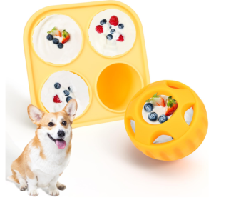 Dog Chew Toys For Puppies And Treat Trays, Long-Lasting Refillable Treat Toys And Silicone, Dog Treat Molds, Reusable, Dishwasher Safe, Suitable (Option: Tray ball yellow)